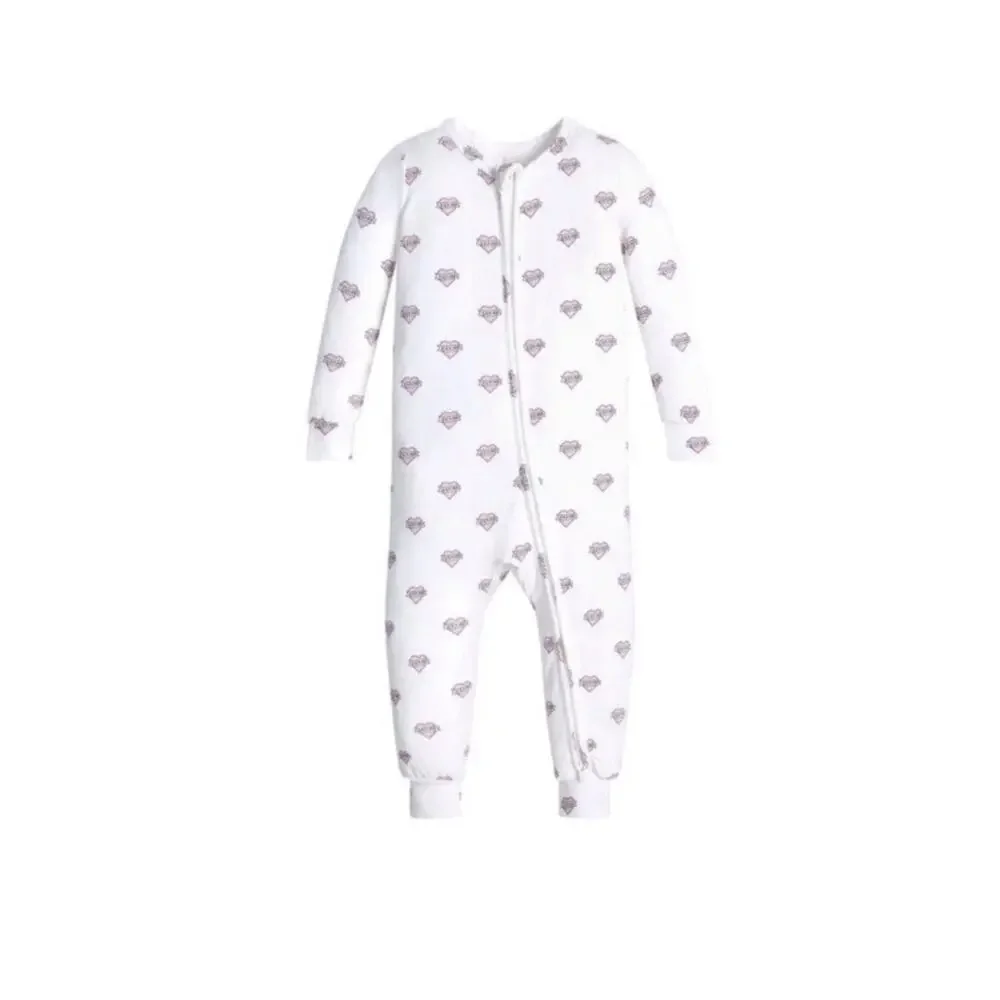 💕NWT SKIMS Sleep Unisex Long Sleeve Baby One Piece White Logo Hearts 24 months